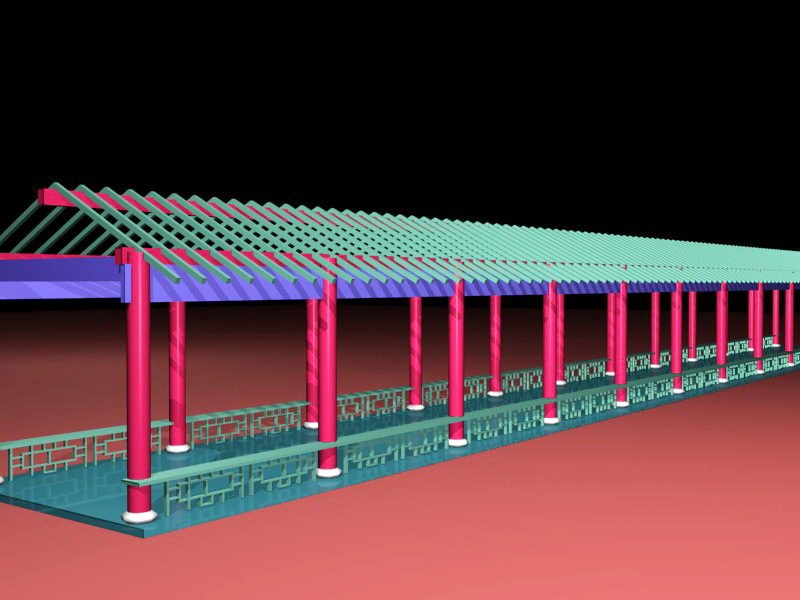 Traditional Chinese Corridors 3d rendering