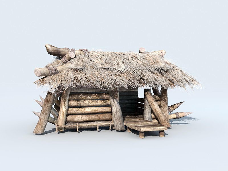 Primitive Log Cabin 3d rendering