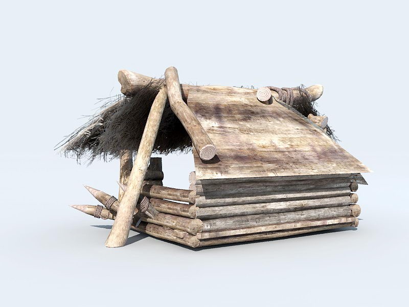 Primitive Log Cabin 3d rendering