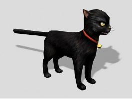 Small Black Cat with Collar 3d preview
