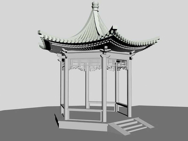 Chinese Hexagonal Pavilion 3d rendering
