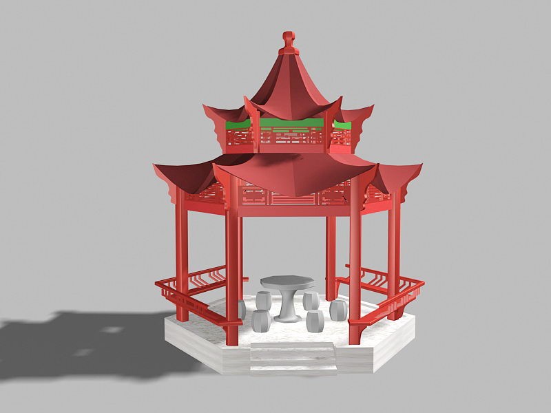 Chinese Pavilion Structural Design 3d rendering