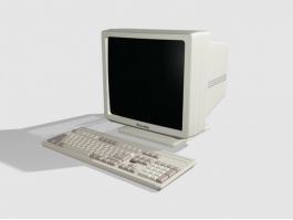 Old Computer Monitor with Keyboard 3d model preview