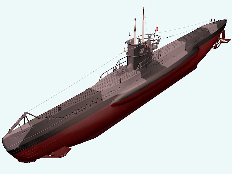 German U-7 Submarine 3d rendering