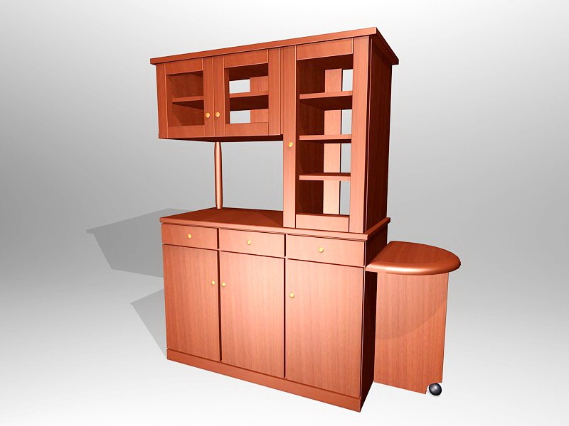 Tall Wood Kitchen Cupboard 3d rendering