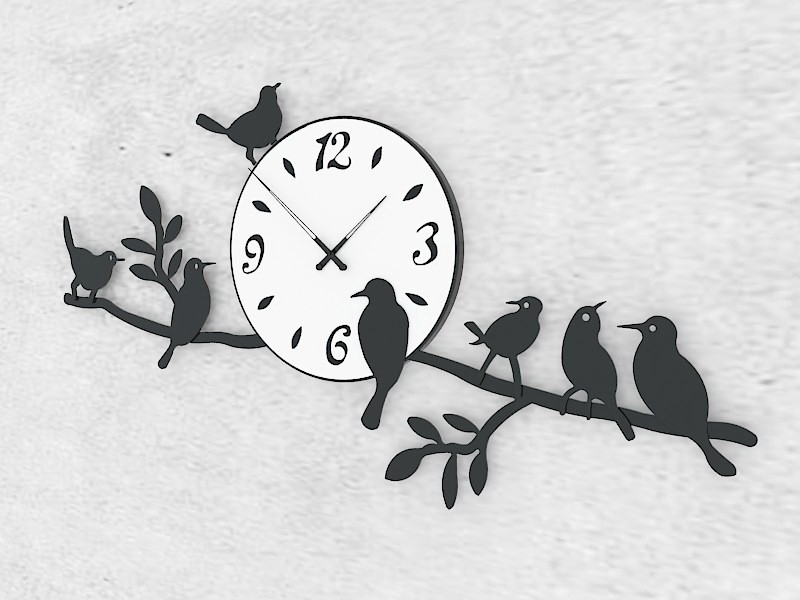 Retro Metal Tree Bird Wall Clock 3d rendering