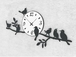 Retro Metal Tree Bird Wall Clock 3d preview
