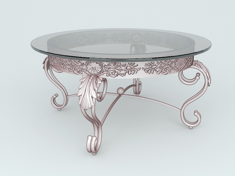 Antique Brass Coffee Table with Glass Top 3d rendering