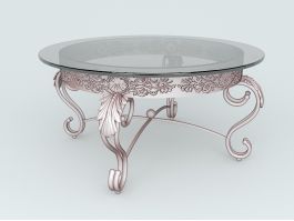 Antique Brass Coffee Table with Glass Top 3d model preview