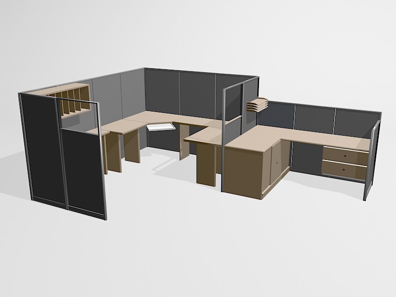 Office Furniture Cubicle Workstations 3d rendering