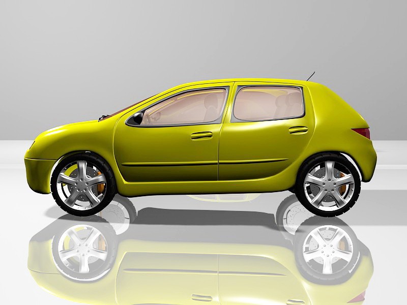 Yellow Peugeot Car Hatchback 3d rendering