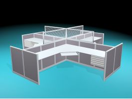 4-Person Cluster Cubicle Workstation 3d preview