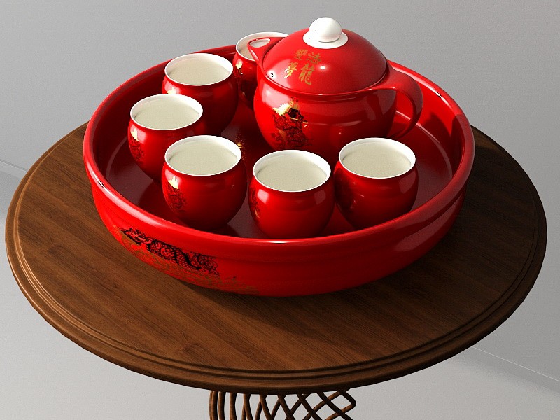 Traditional Chinese Red Porcelain Tea Set 3d rendering