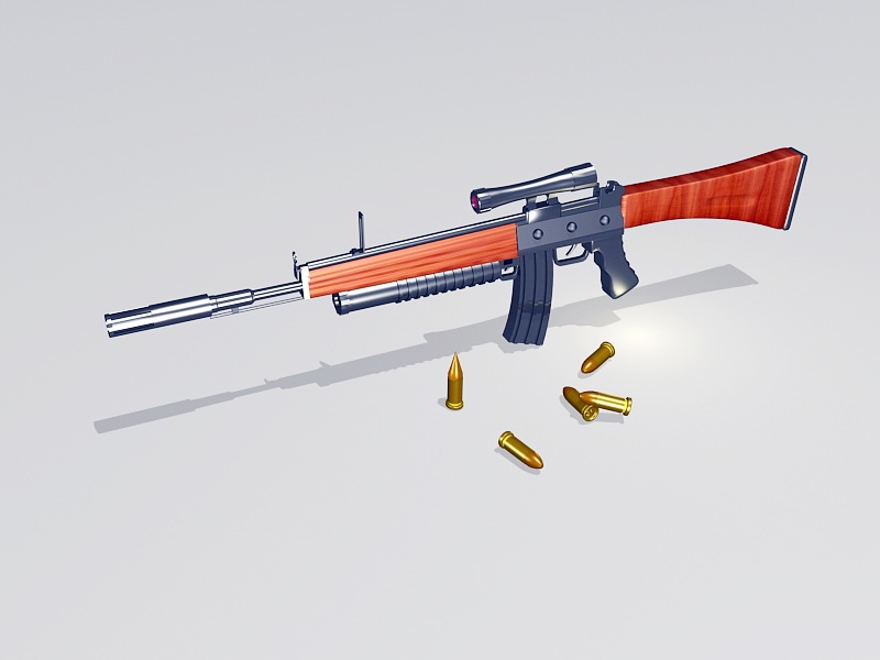 Tactical Rifle and Ammunition 3d rendering