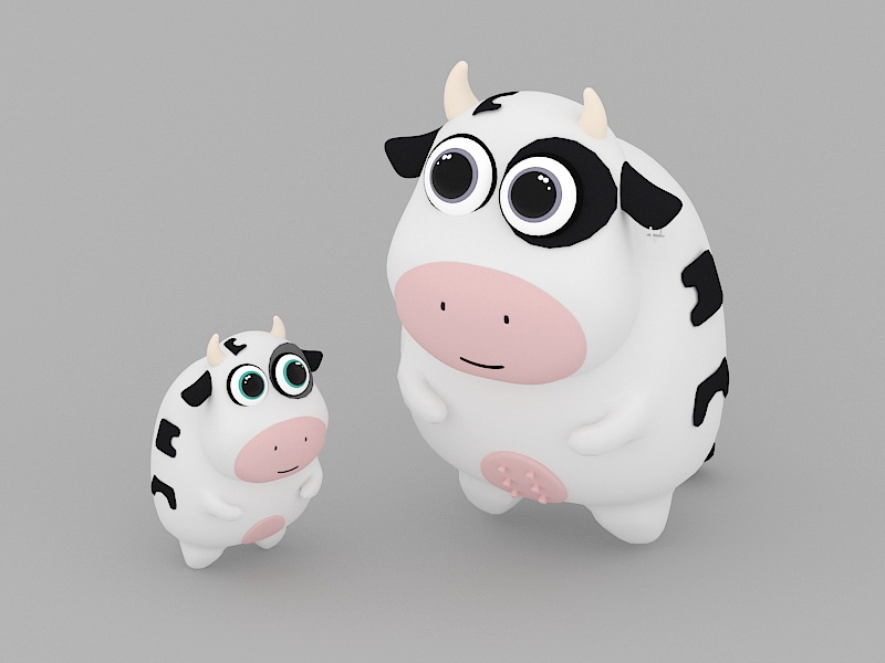 Cartoon Cow Mom and Baby 3d rendering