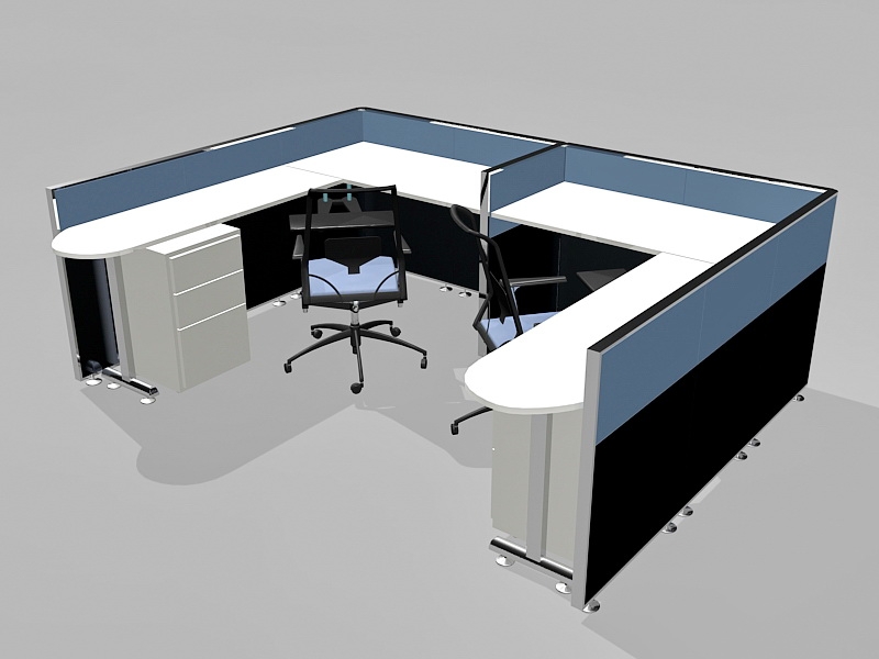 2 Person Office Cubicles Workstations 3d rendering
