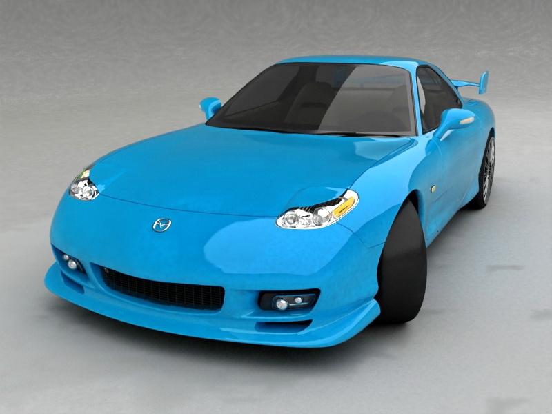 Mazda RX-7 Blue Sports Car 3d rendering