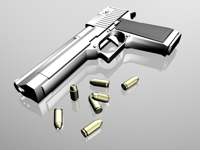 Pistol and Bullets 3d rendering