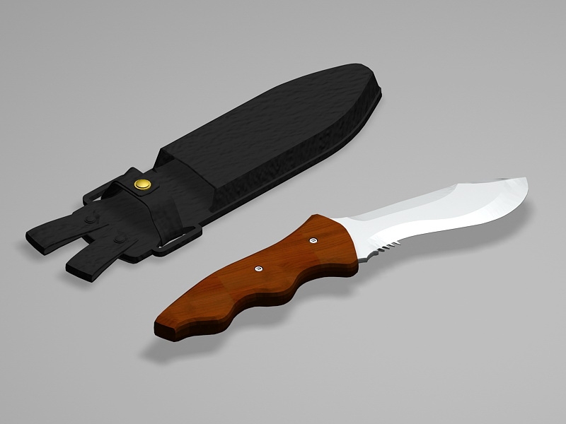 Hunting Knife with Sheath 3d rendering
