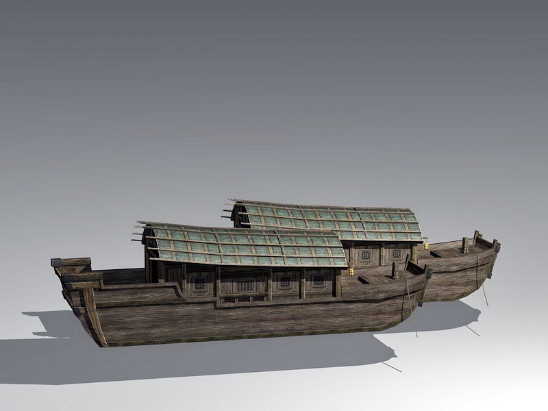 Traditional Chinese Wooden Boat 3d rendering