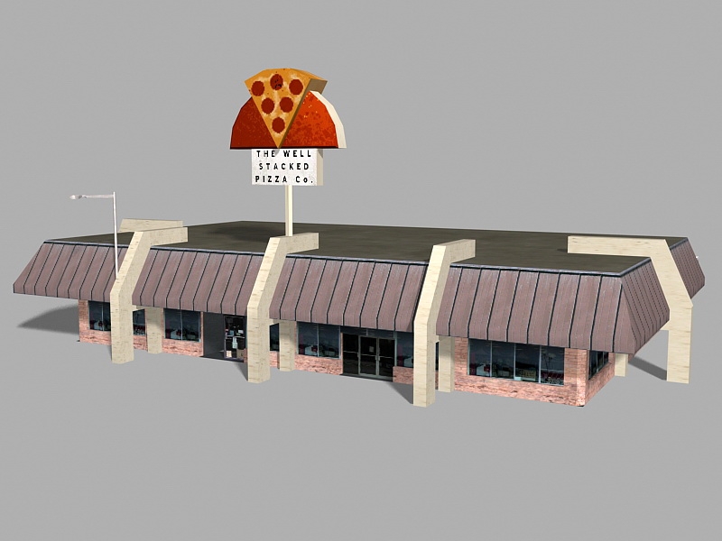 Retro Pizza Restaurant Exterior 3d rendering