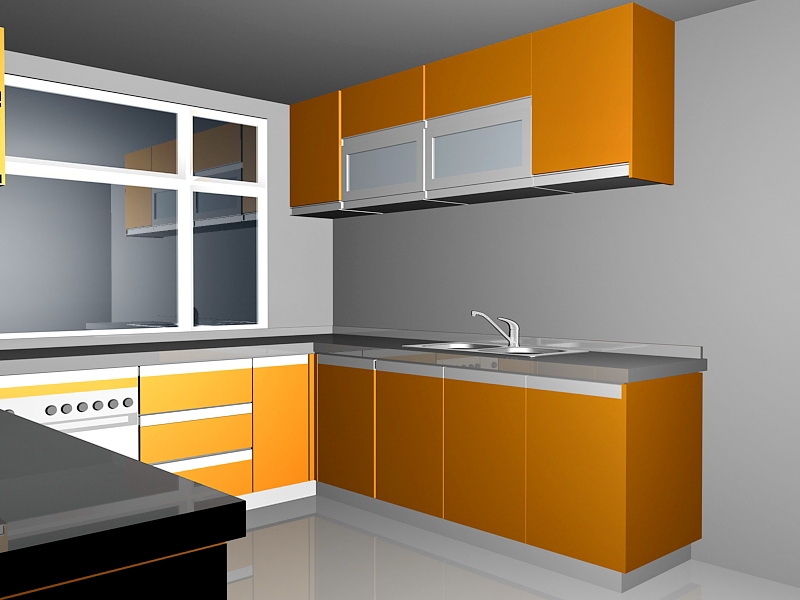 Orange Kitchen Design Ideas 3d rendering