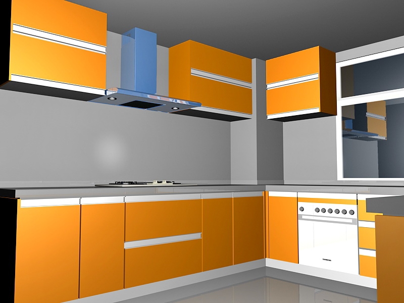 Orange Kitchen Design Ideas 3d rendering