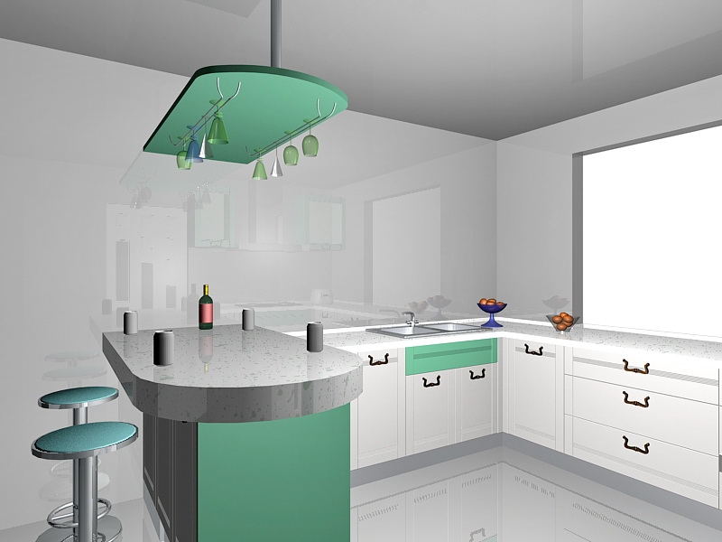 White and Green Kitchen Ideas 3d rendering