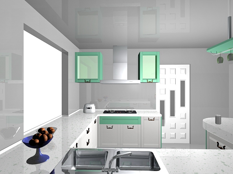 White and Green Kitchen Ideas 3d rendering