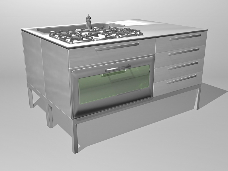 Commercial Kitchen Stove 3d rendering