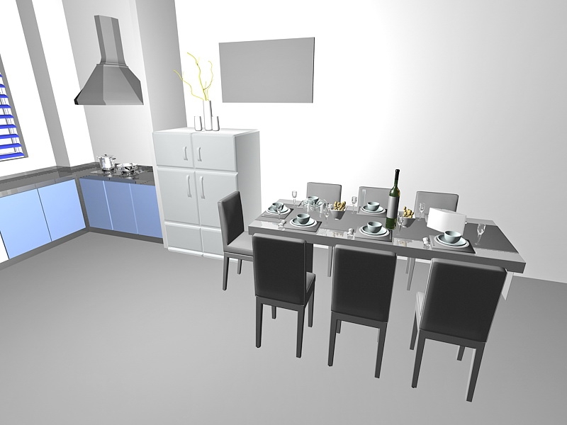 Small Apartment Kitchen with Dining Table 3d rendering