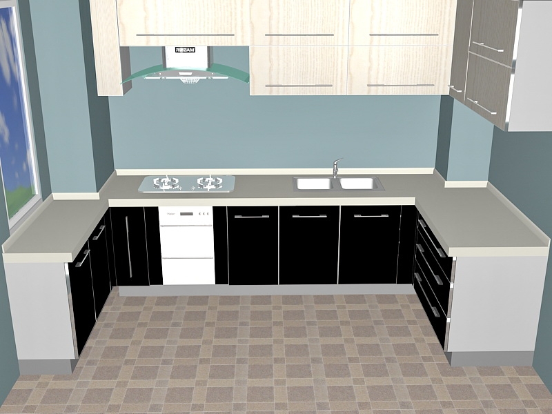Classic Small Kitchen Design 3d rendering