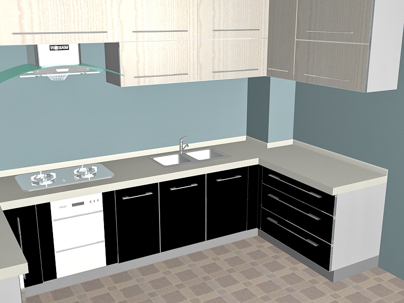 Classic Small Kitchen Design 3d rendering