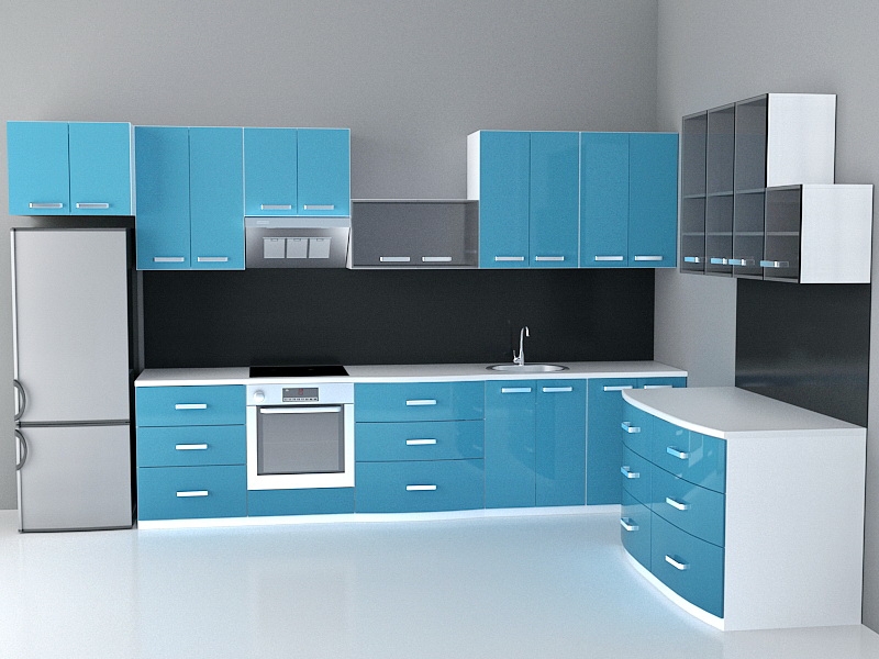 Blue Cabinet Kitchen Designs 3d rendering