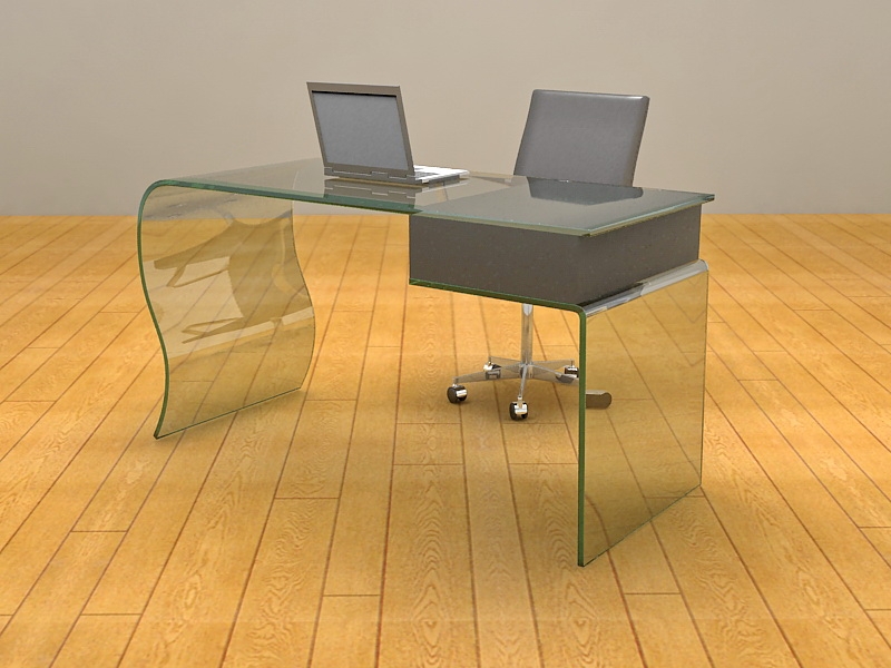 Glass Home Office Desk 3d rendering