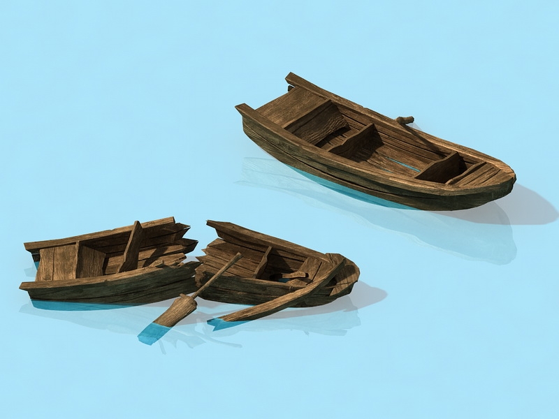 Old Broken Wooden Boats 3d rendering