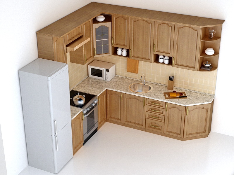 Small Corner Kitchen Design 3d rendering
