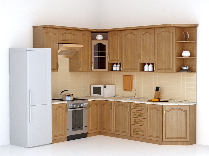 Small Corner Kitchen Design 3d rendering