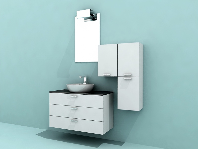 White Modern Bathroom Vanity 3d rendering