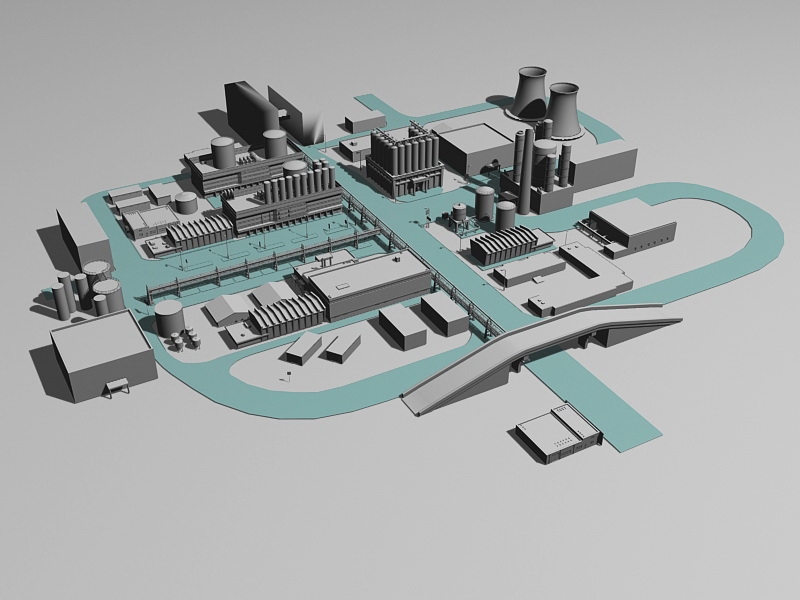 Industrial Chemical Plant 3d rendering