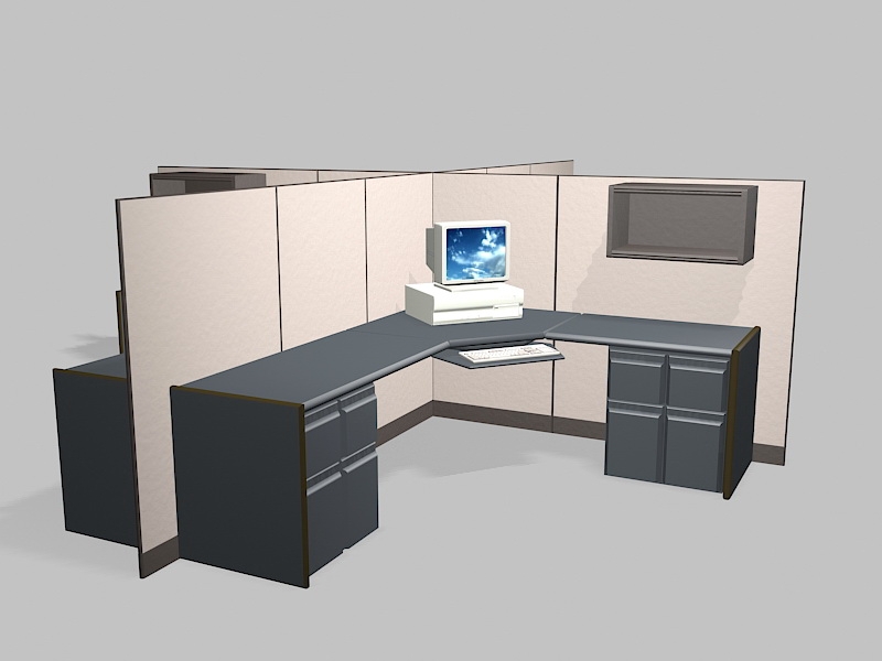 4-Pperson Office Cubicle 3d rendering