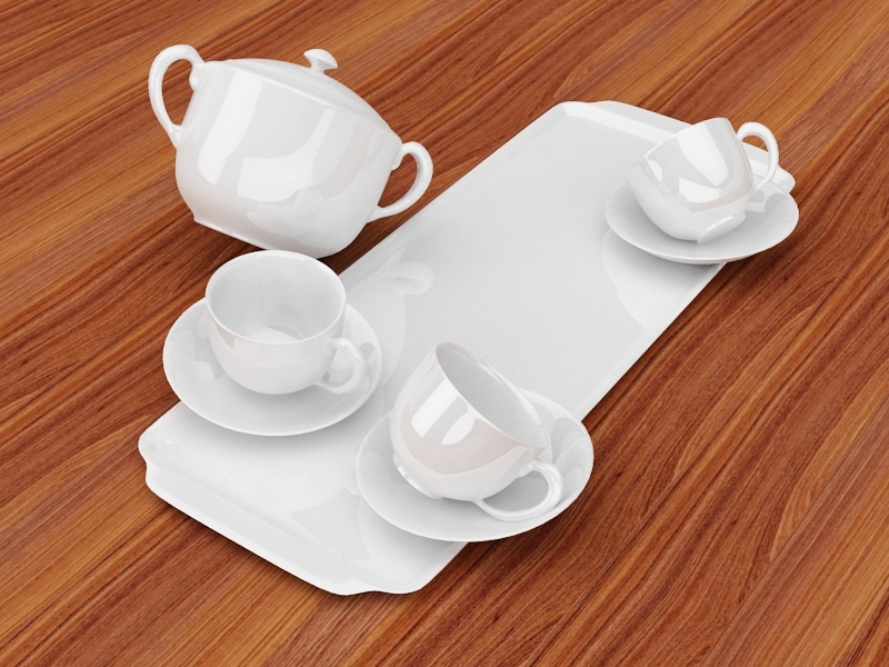 White Porcelain Tea Set 3d rendering