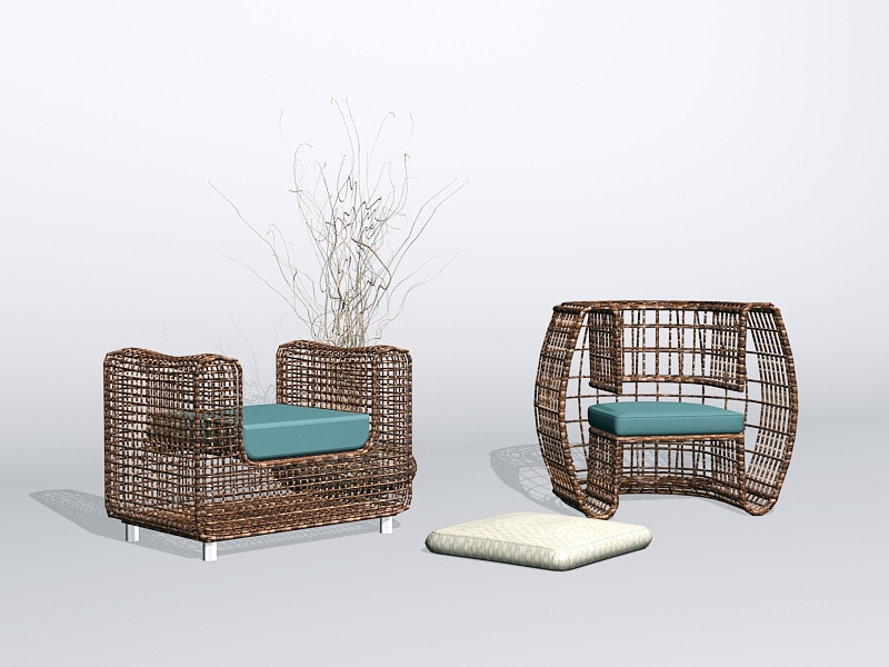 Wicker Rattan Furniture Sets 3d rendering