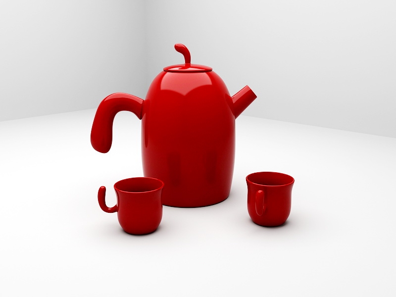 Red Ceramic Tea Set 3d rendering
