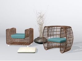 Wicker Rattan Furniture Sets 3d model preview