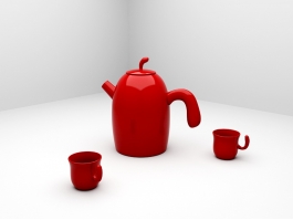 Red Ceramic Tea Set 3d preview
