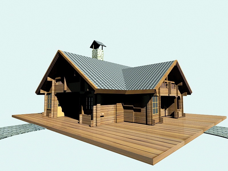 Rustic Modern Cabin 3d rendering