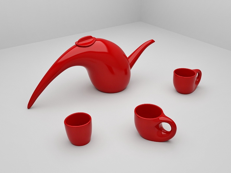 Vintage Red Porcelain Coffee Tea Set 3d rendering