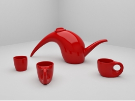 Vintage Red Porcelain Coffee Tea Set 3d model preview