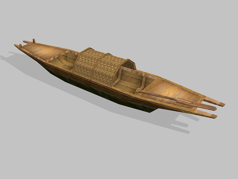 Low Poly Antique Wooden Boat 3d rendering